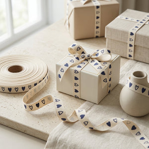 Navy Heart Cotton Ribbons