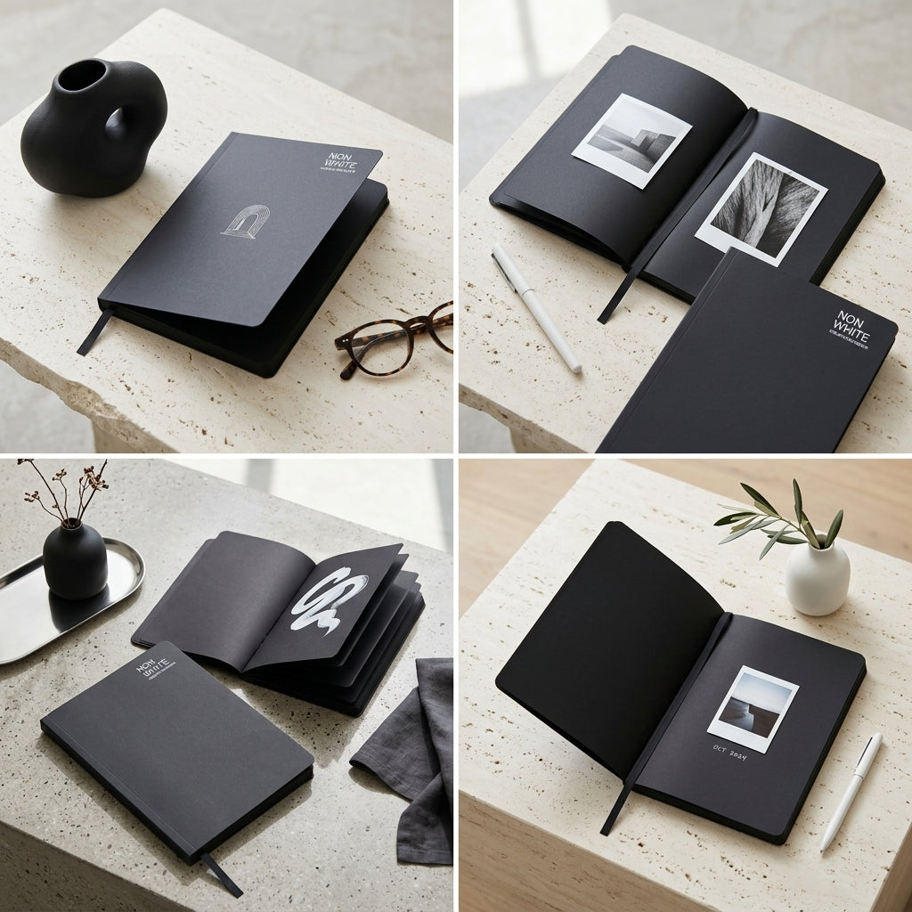 All Black Notebook Set with White Pen