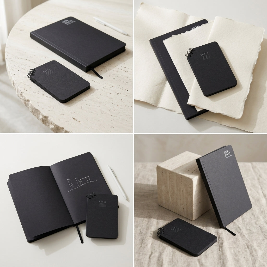 All Black Notebook Set with White Pen