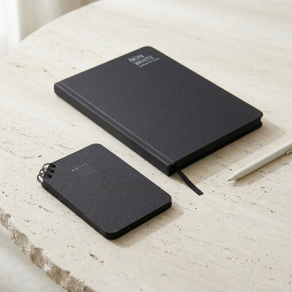 All Black Notebook Set with White Pen