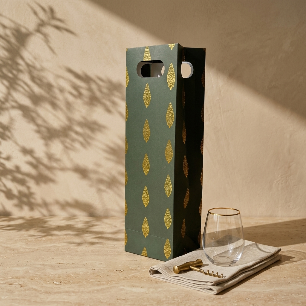 Leaf Foiled Wine Bag (4 × 16.5 × 4 inches)