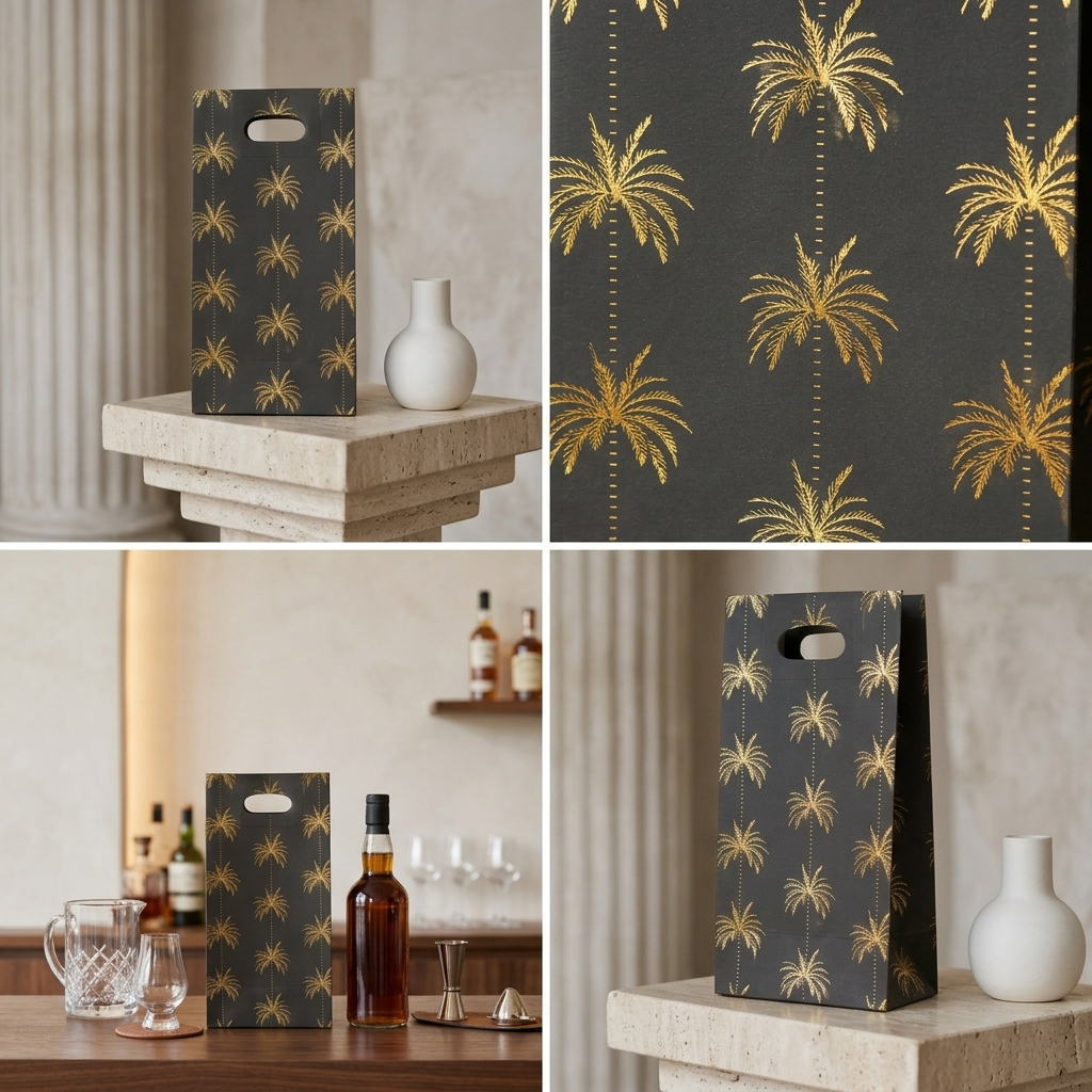 Palm Foiled Bottle Bag (7 × 14 × 4.5 inches)