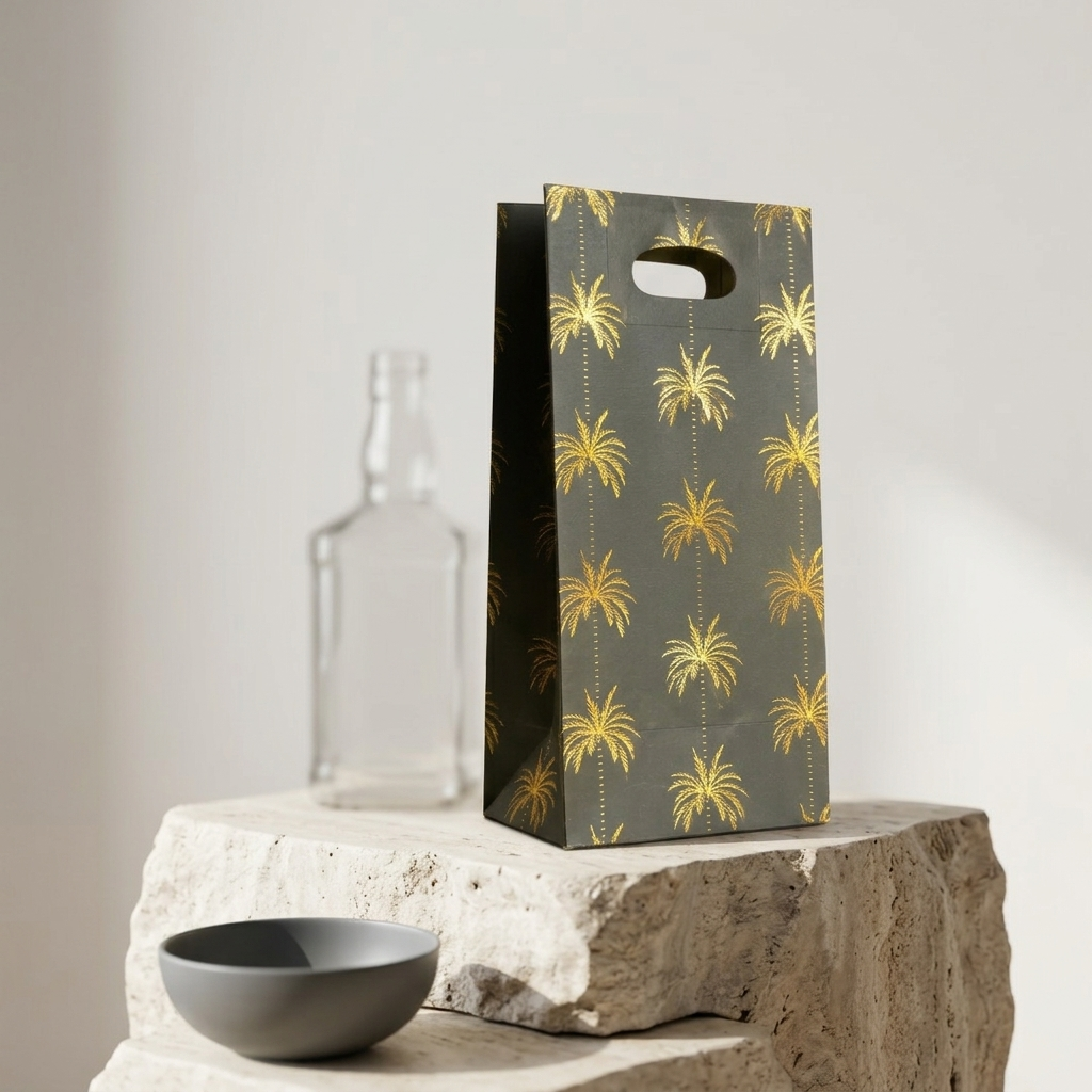 Palm Foiled Bottle Bag (7 × 14 × 4.5 inches)