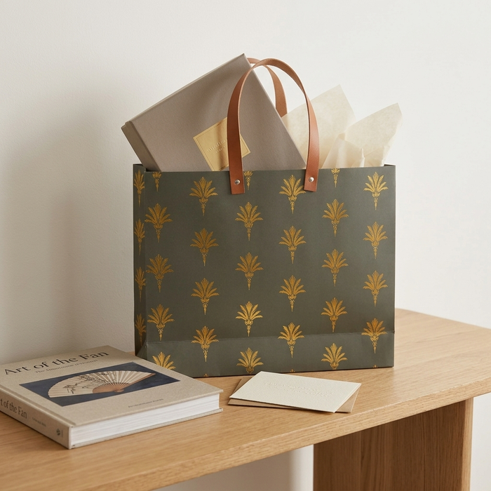 Olive Foiled Gift Bag ( 15 × 12 × 4.5 inches)