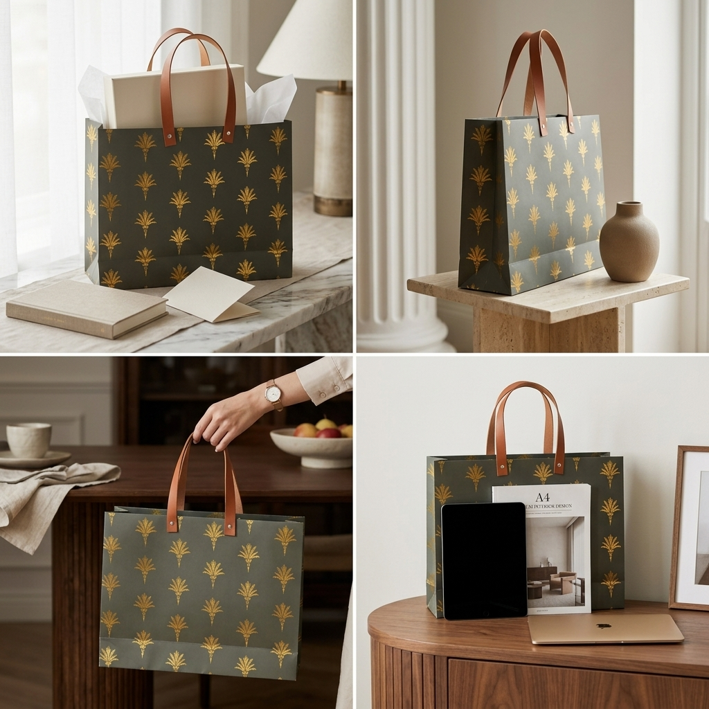 Olive Foiled Gift Bag ( 15 × 12 × 4.5 inches)