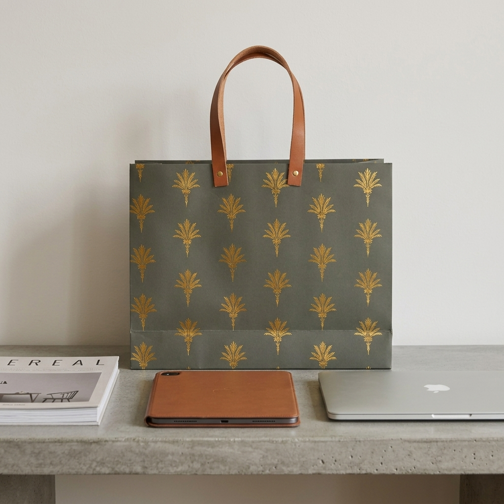 Olive Foiled Gift Bag ( 15 × 12 × 4.5 inches)