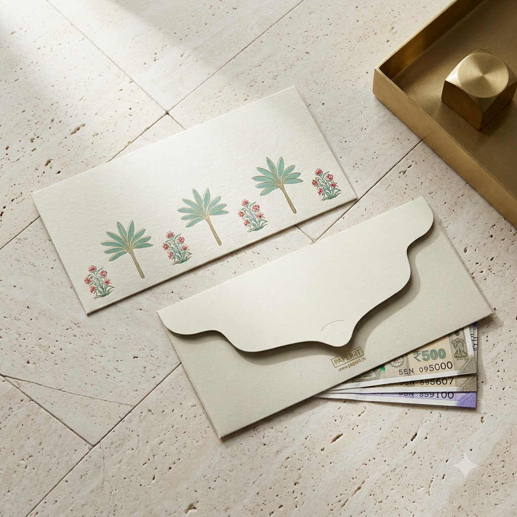 Palm Foiled Gifting Set — Money Envelope + Note Card + Tag + Folded Card