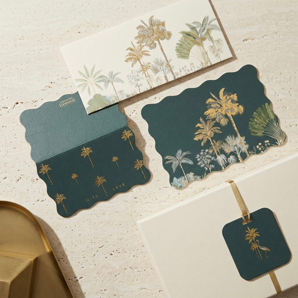 Tropical Foiled Gifting Set — Money Envelope + Note Card + Tag + Folded Card