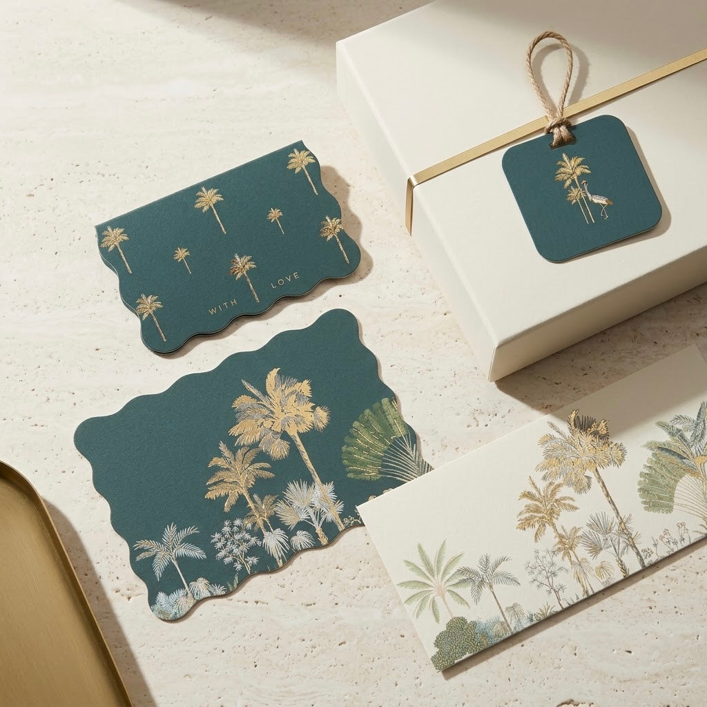 Tropical Foiled Gifting Set — Money Envelope + Note Card + Tag + Folded Card