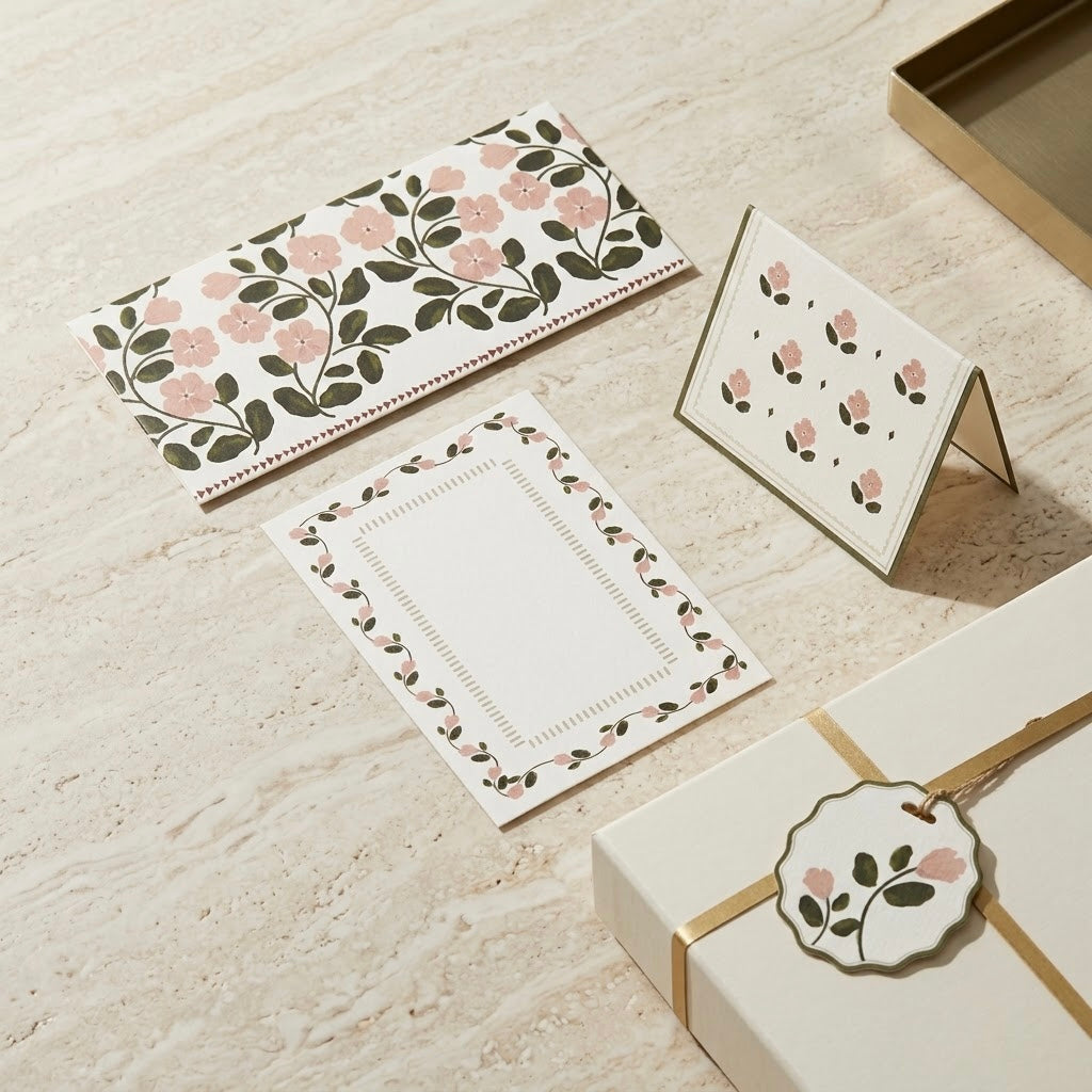 Camellia Gifting Set — Money Envelope + Note Card + Tag + Folded Card
