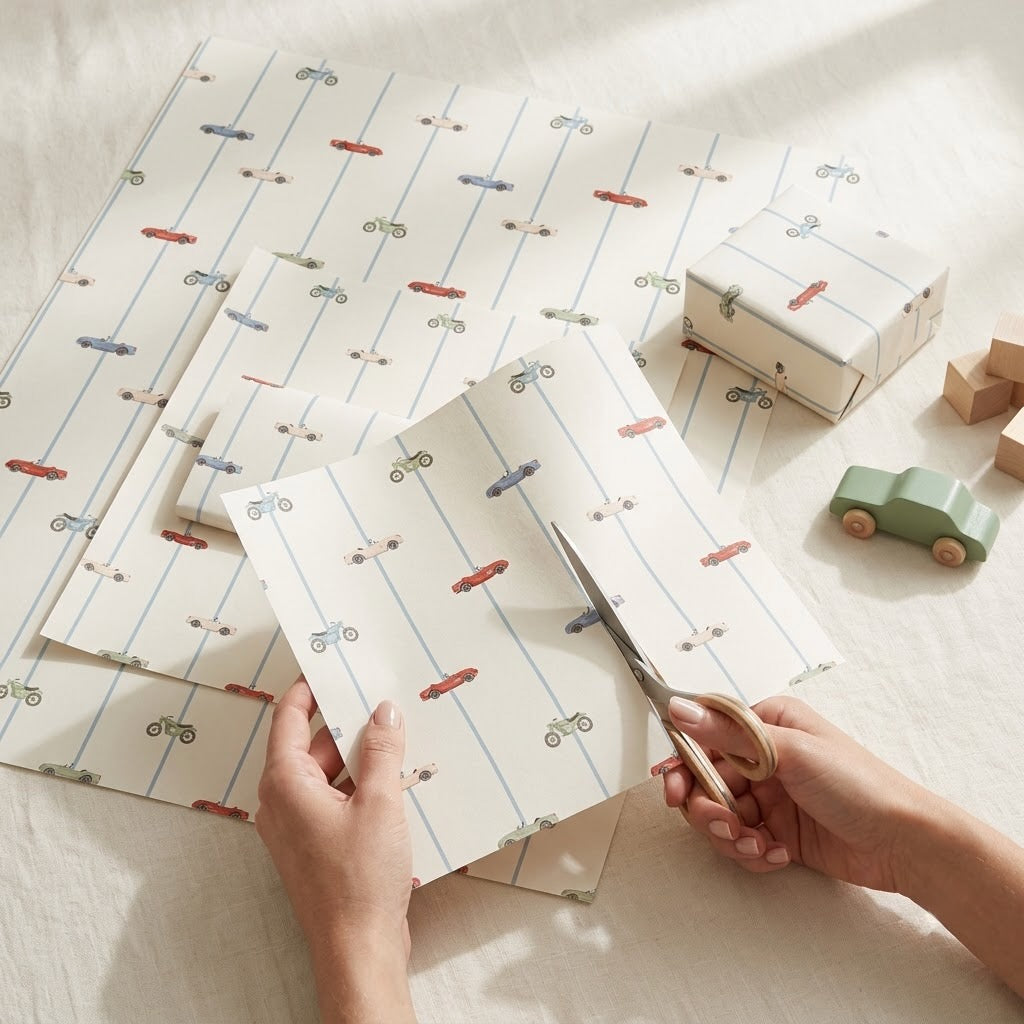 Vroom Wrapping Sheets + Folded Cards