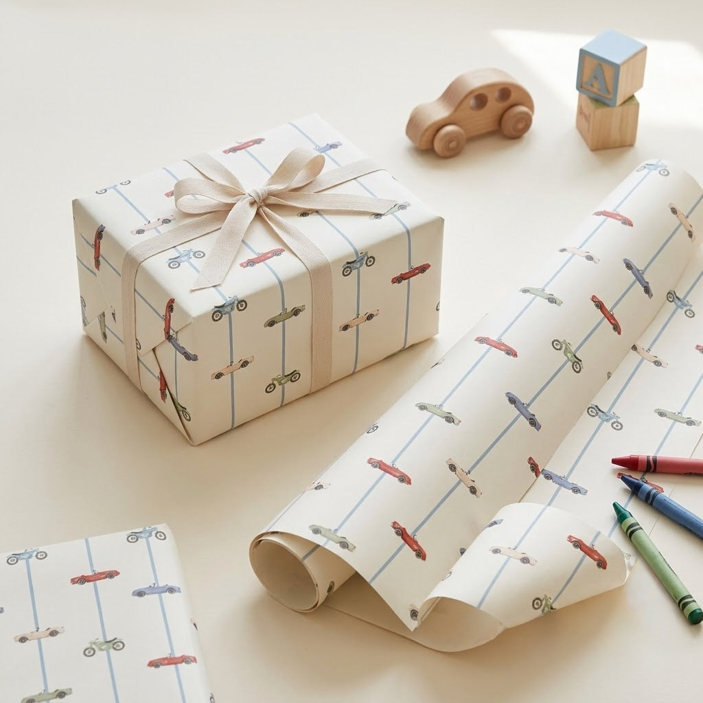 Vroom Wrapping Sheets + Folded Cards