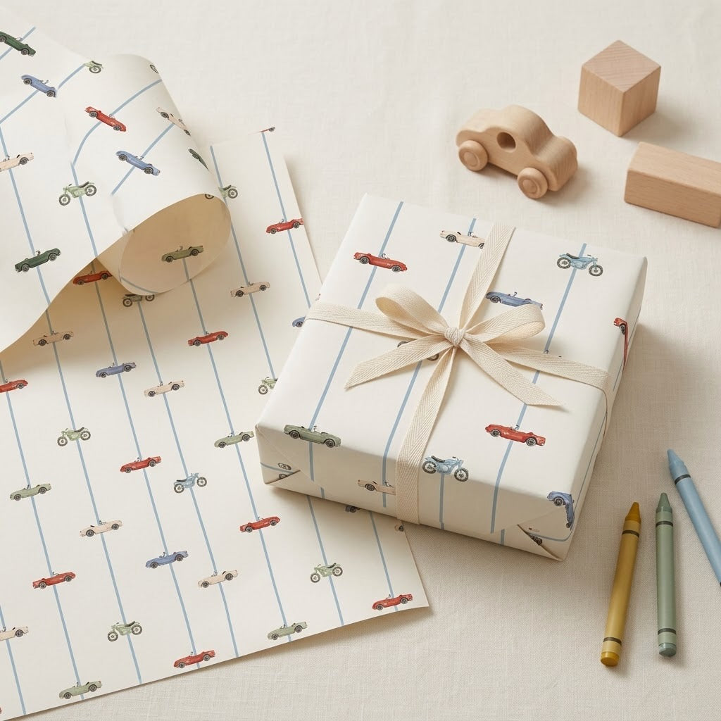 Vroom Wrapping Sheets + Folded Cards