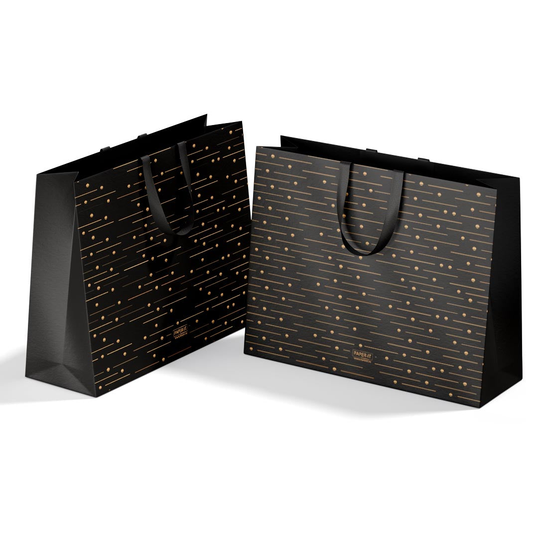 Printed paper bags manufacturers | Black flat paper handle – yessirbags.in