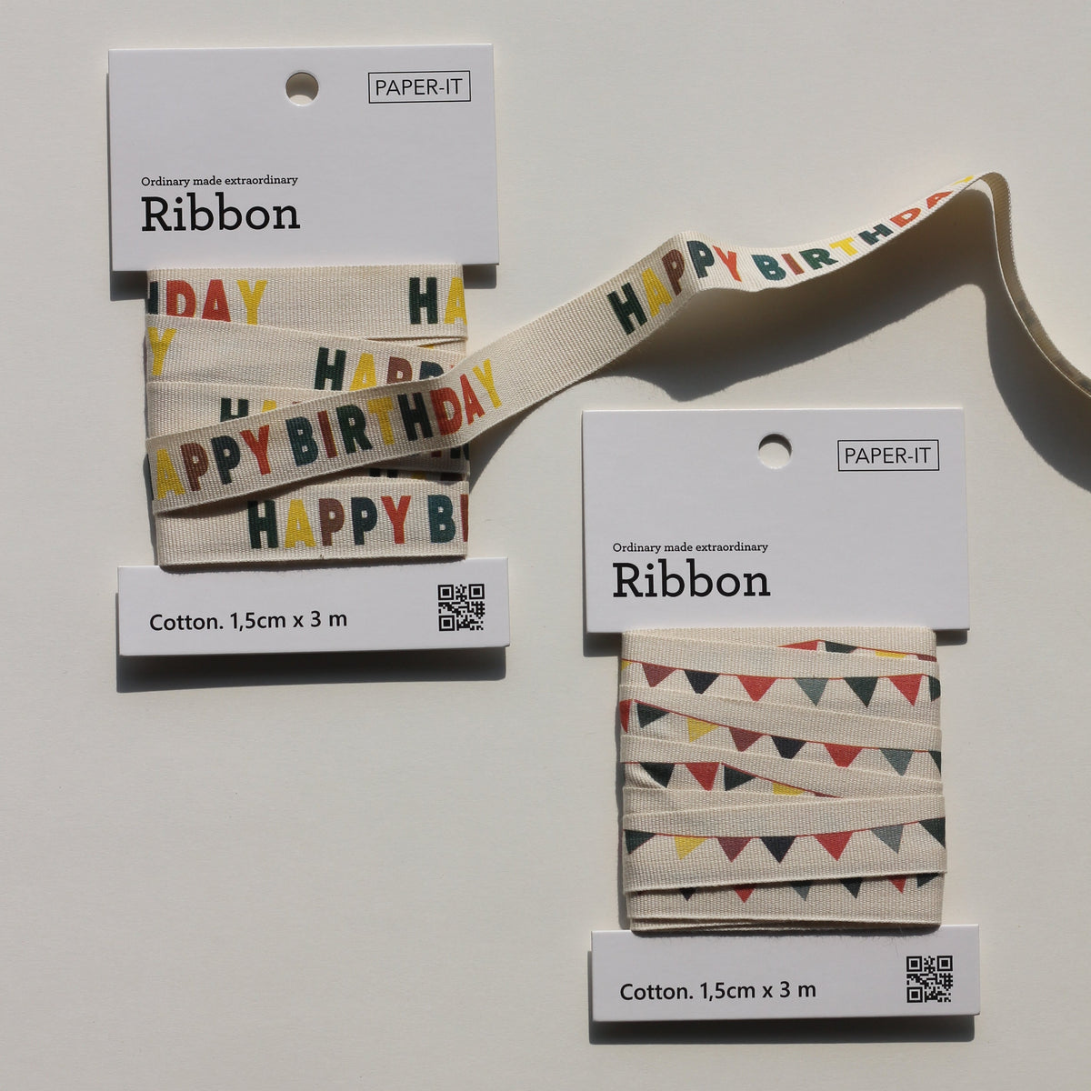 Happy birthday + bunting cotton ribbons (3 metre) set of 2