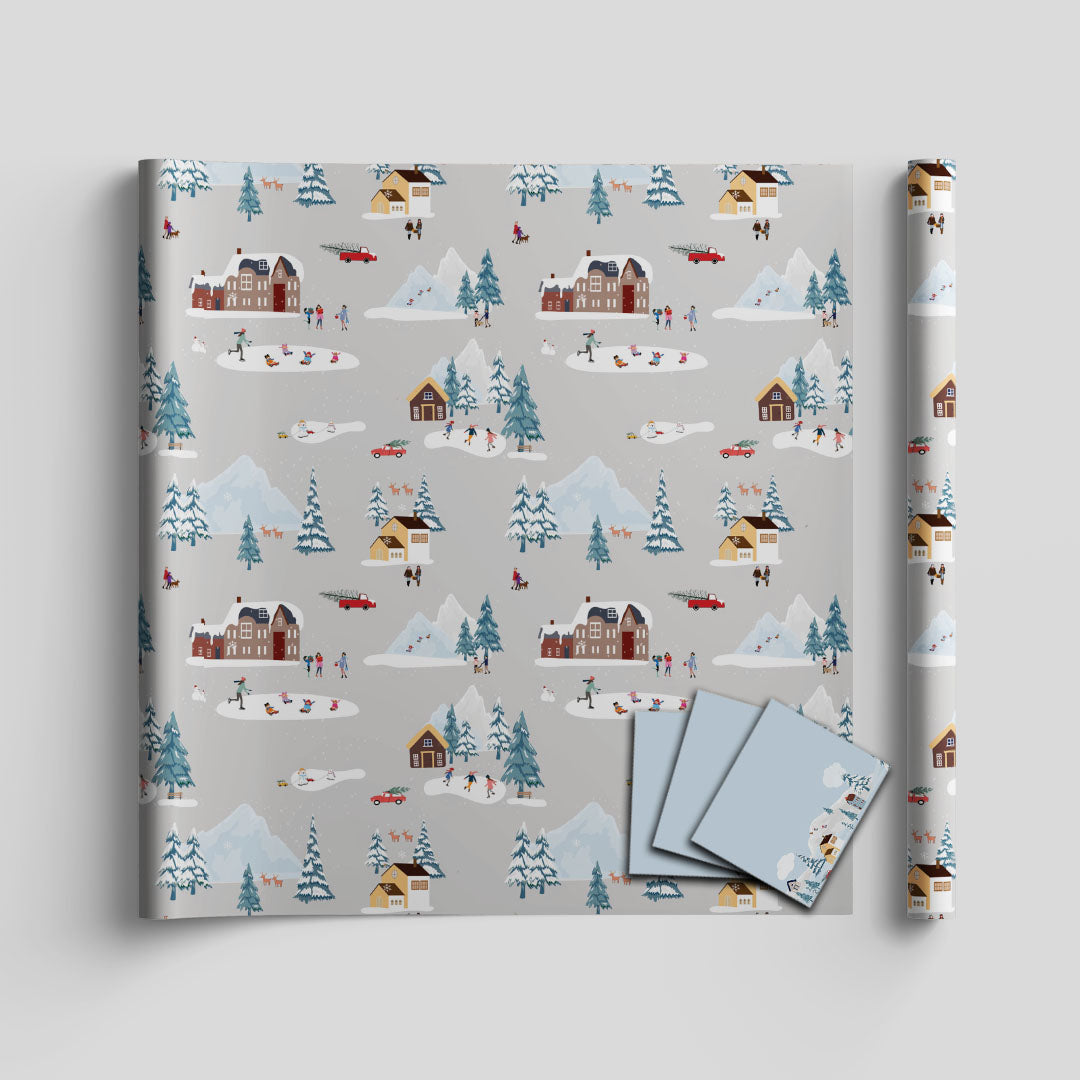 Snow wrapping sheets+note cards<br/>(set of 5) - PAPER-IT